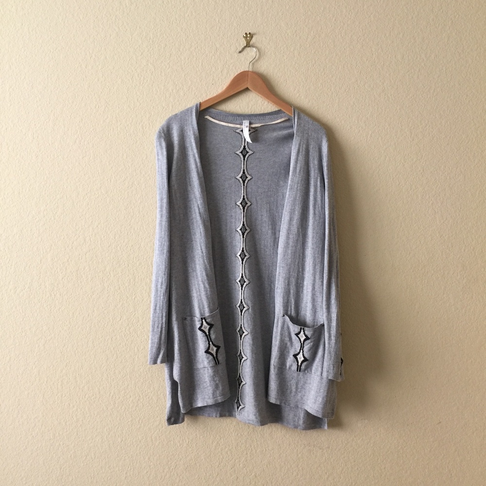 Silver Grey Geometric Organic Cotton Open Cardigan